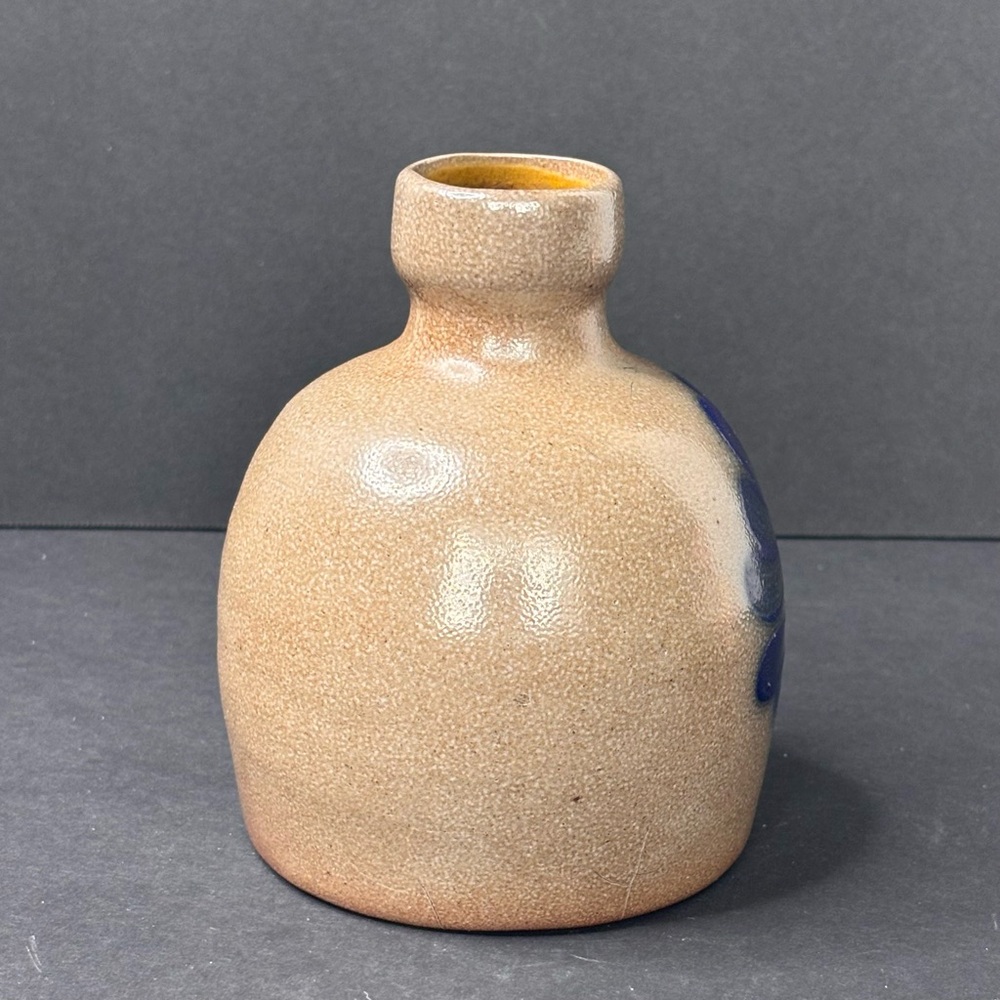 VTG BBP Beaumont Brothers Salt Glazed Stoneware Pottery Jug Blue Flower 4.5” - Picture 4 of 8